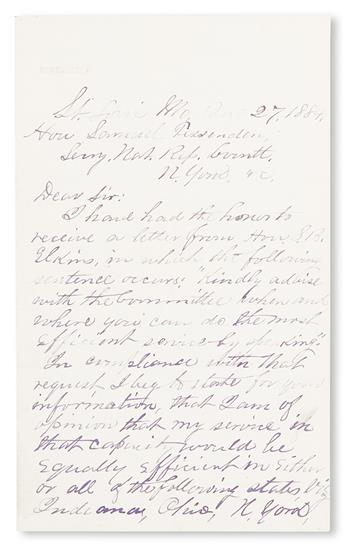 (POLITICS.) TURNER, JAMES MILTON. Two Autograph Letters Signed from Turner regarding his stumping for James Blaine in the 1884 Presiden